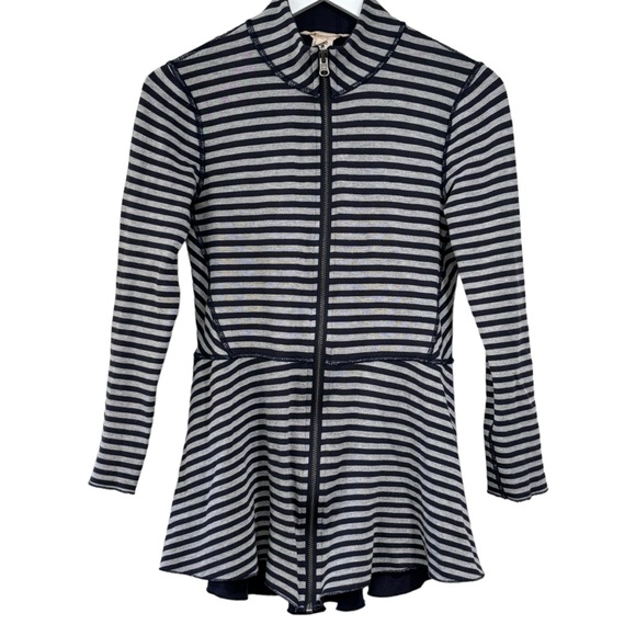 Soft Surroundings Sweaters - Soft surroundings navy blue gray striped Soft zip up Sweater Women size XS